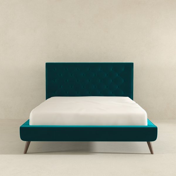 Dillon  Teal Velvet Platform Bed(Queen Size) Online Sale