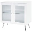 Nieta 2-tier Accent Cabinet with Glass Shelf White High Gloss and Chrome Fashion