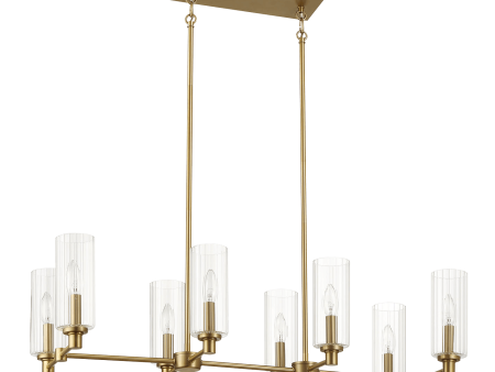 Willow Eight Lights Island With Clear Ribbed Glass Pendant Lamp - Satin Brass Fashion