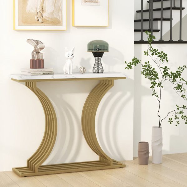 39-Inch Gold Entryway Table Modern Console Table with Faux Marble Tabletop Cheap