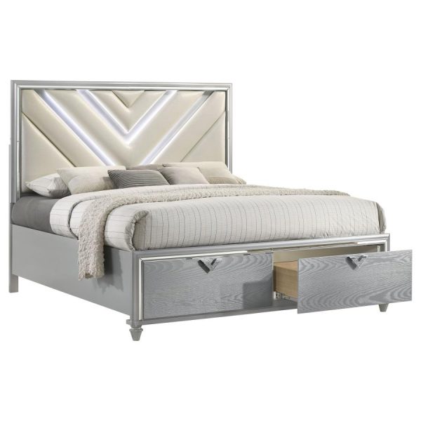 Veronica Eastern King Platform Storage Bed with Upholstered LED Headboard Light Silver Online Sale