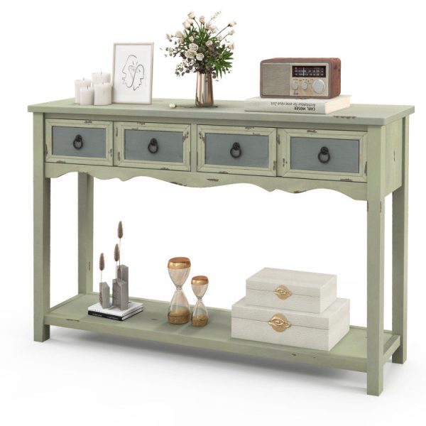 48 Inch Farmhouse Console Table with 2 Drawers and Open Storage Shelf for Hallway Hot on Sale