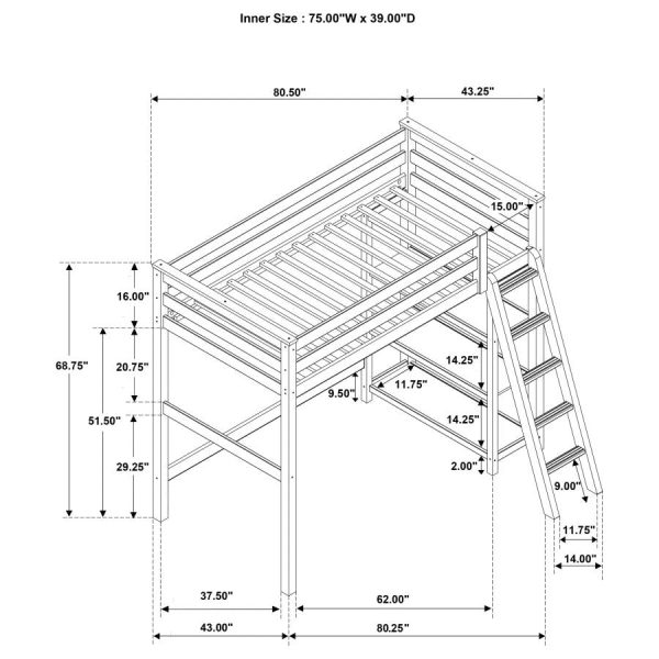 Anica 3-shelf Wood Twin Loft Bed White Online Sale