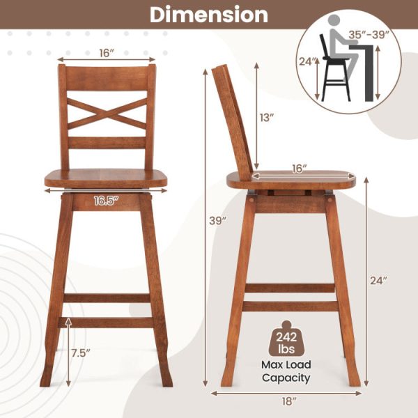 Swivel 24-Inch Counter Height Stool Set of 2 with Inclined Backrest Cheap