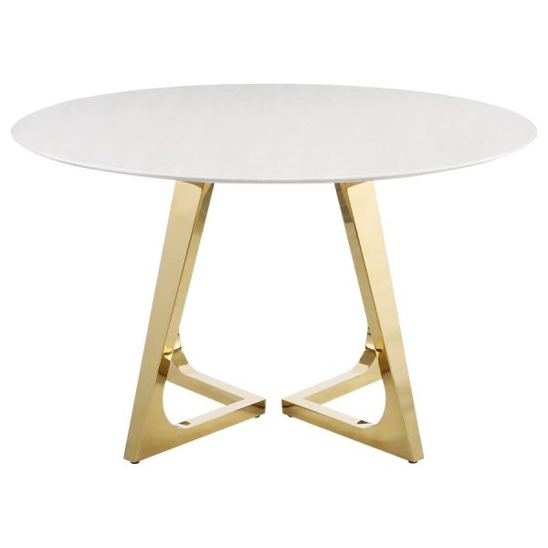 Gwynn Round Dining Table with Marble Top and Stainless Steel Base White and Gold For Cheap