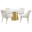 Ambrose Round Dining Table Genuine Marble with Stainless Steel White and Gold For Discount