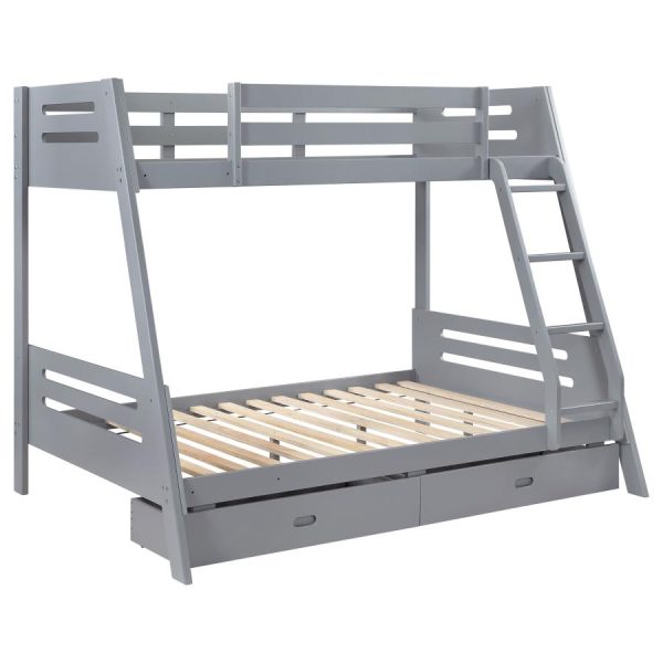 Trisha Wood Twin Over Full Bunk Bed with Storage Drawers Grey Discount