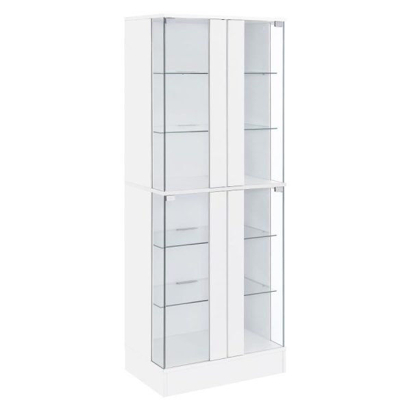 Cabra Display Case Curio Cabinet with Glass Shelves and LED Lighting White  Black High Gloss Fashion