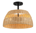 Twinkle Double Lights Semi Flush With Rattan Shade Black Metal Finish for Farmhouse Style For Cheap