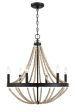 Starry Wood Chandelier Farmhouse Six Candle Light Wood Beaded Black Pendant Light for Dining Room For Discount