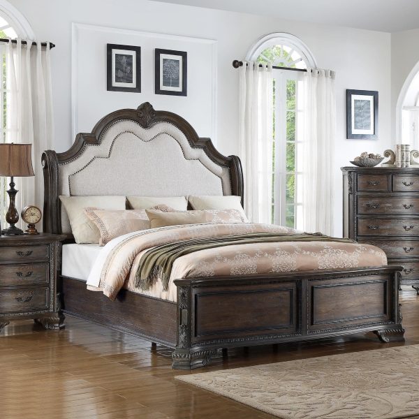 Sheffield Antique Gray Upholstered Panel Bed Online Hot Sale