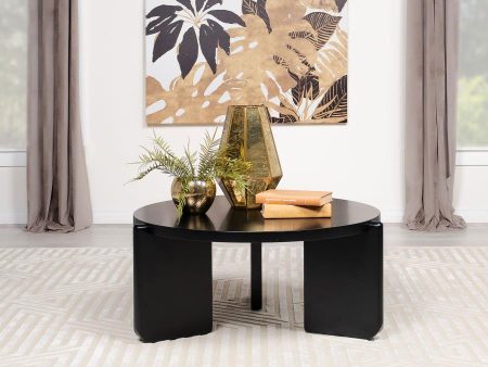 Cordova Round Solid Wood Coffee Table Black Hot on Sale