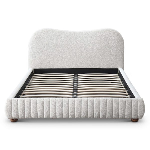 Norme Boucle Upholstered Low Profile Queen Size Platform Bed In Cream on Sale