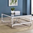 Lindley Square Coffee Table with Acrylic Legs and Tempered Mirror Top Chrome Discount