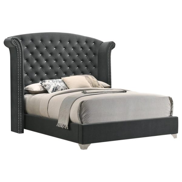 Melody Wingback Upholstered Bed Grey For Sale