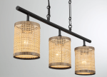 Elysian Three Lights Island With Natural Rattan Shade Farmhouse Chain Ceiling Lamp Cheap