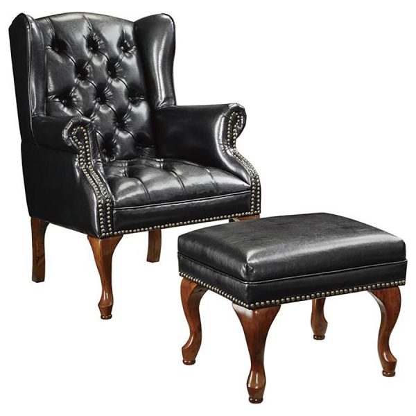 Roberts Button Tufted Back Accent Chair With Ottoman Black And Espresso Hot on Sale