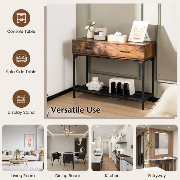 2 Drawers Console Table with Metal Frame for Living Room Online