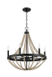 Starry Wood Chandelier Farmhouse Six Candle Light Wood Beaded Black Pendant Light for Dining Room For Discount