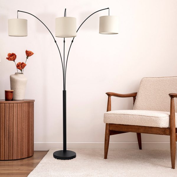 Royal 3-Arm Metal Arc Floor Lamp, Oil Rubbed Bonze with Linen Shade, 4 way Rotary Switch Online