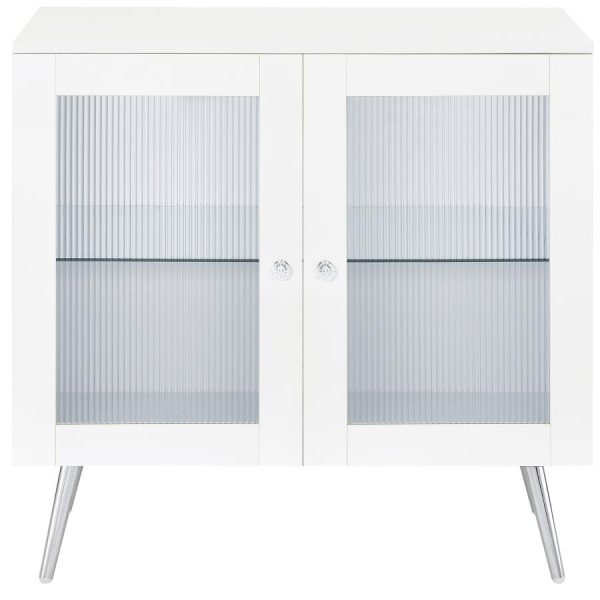 Nieta 2-tier Accent Cabinet with Glass Shelf White High Gloss and Chrome Fashion