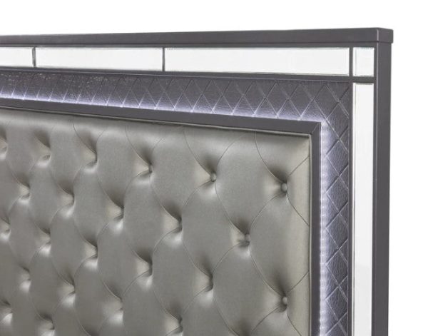 Refino Gray LED Upholstered Panel Bed on Sale