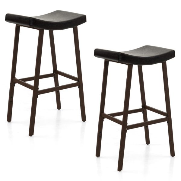 Bar Stools Set of 2 with PU Leather Upholstered Saddle Seat and Footrest Fashion