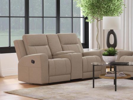 Brentwood Upholstered Motion Reclining Loveseat With Console Taupe For Discount