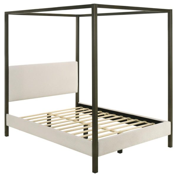 Monroe Upholstered Canopy Platform Bed Vanilla and Black Sale