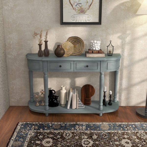 52 Inch Retro Console Table with 2 Drawers and Open Shelf Entryway Sofa Table on Sale