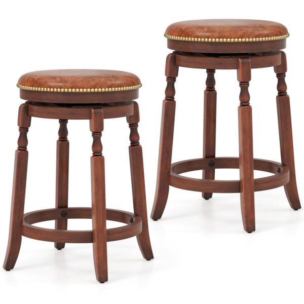 24 29 Inch Swivel Bar Stool Set of 2 with Upholstered Seat and Rubber Wood Frame Online