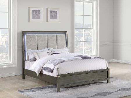 Kieran Panel Bed with Upholstered LED Headboard Grey Sale