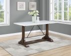 Aldrich Counter Height Trestle Base Dining Table with Genuine White Marble Top Dark Brown Supply