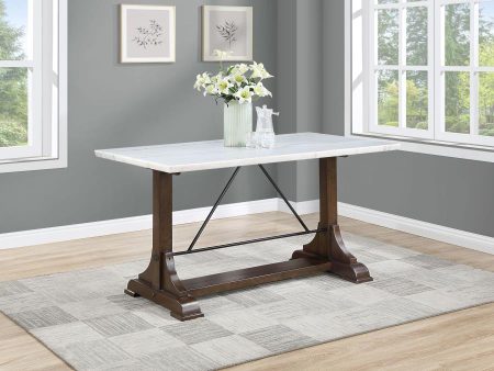 Aldrich Counter Height Trestle Base Dining Table with Genuine White Marble Top Dark Brown Supply