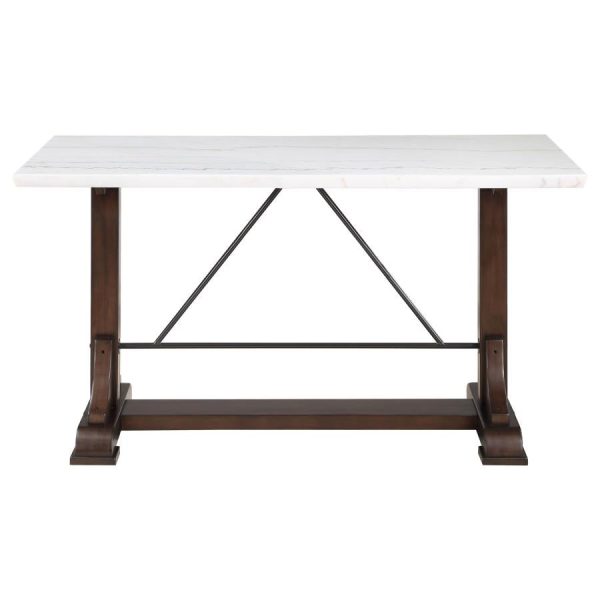 Aldrich Counter Height Trestle Base Dining Table with Genuine White Marble Top Dark Brown Supply