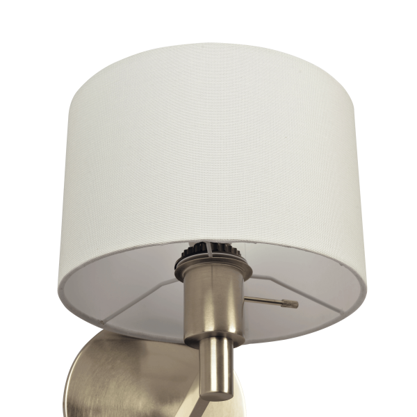 Nebula Brushed Nickel Base Wall Lamp with Rotary Switch White Fabric Shade on Sale