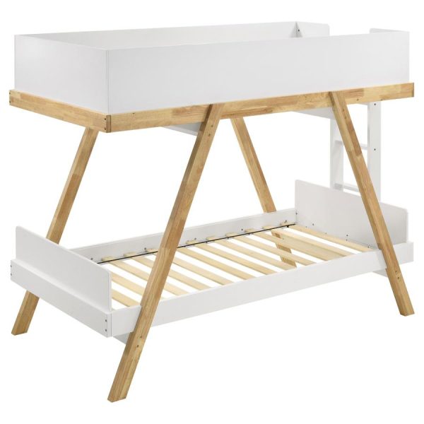 Frankie Wood Twin Over Twin Bunk Bed White and Natural Fashion