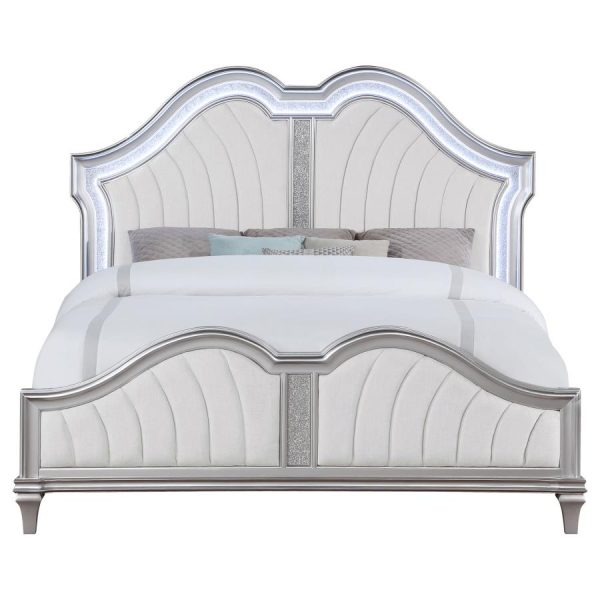 Evangeline Tufted Upholstered Platform Bed Ivory and Silver Oak Online now