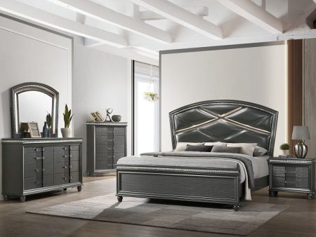 Adira Gray LED Upholstered Panel Bed Online Hot Sale