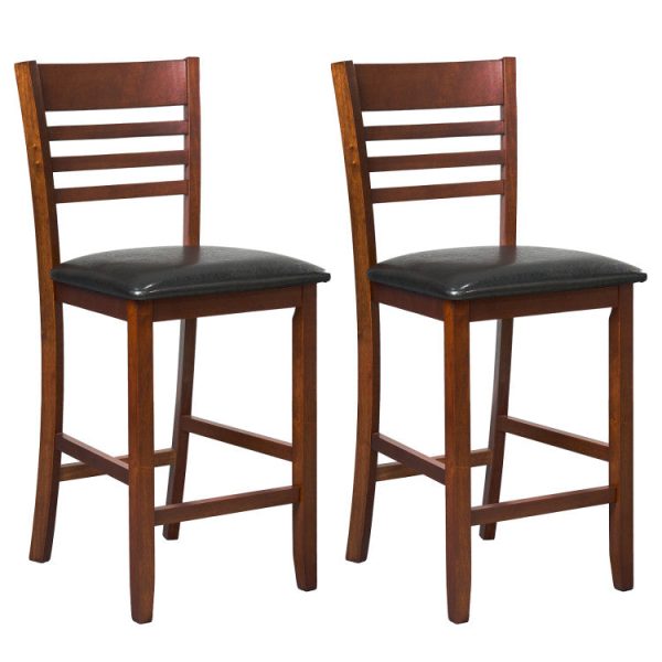 Set of 2 Counter Height Bar Chair Kitchen Island Stool with Backrest and Footrest Fashion