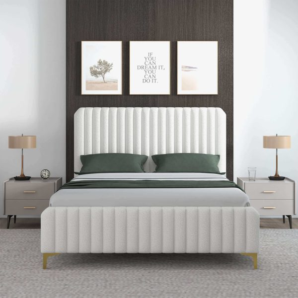 Valery Queen Size Cream Boucle Platform Bed Online