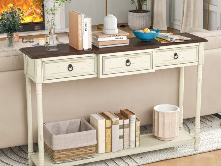 52 Inch Farmhouse Console Table with 3 Drawers and Open Storage Shelf for Hallway on Sale