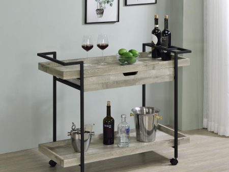 Ventura 2-Tier Bar Cart With Storage Drawer Grey Driftwood For Cheap