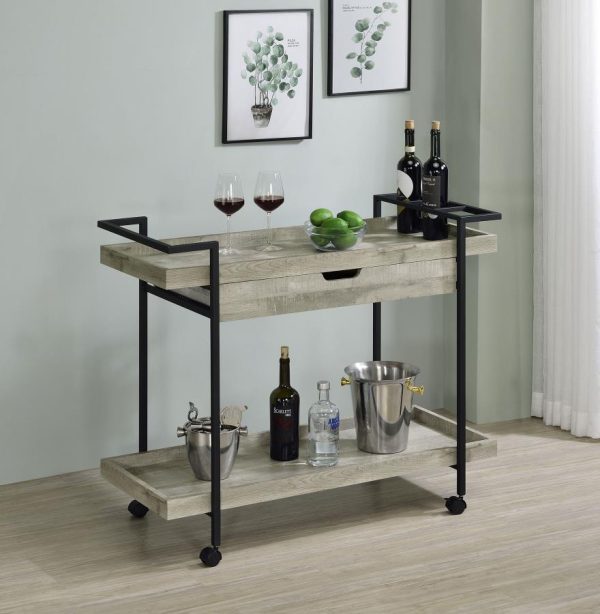 Ventura 2-Tier Bar Cart With Storage Drawer Grey Driftwood For Cheap