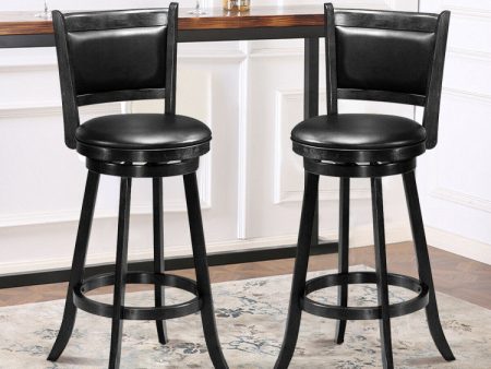 2 Pieces 29 Inch Wooden Swivel Height Bar Stool with PVC Cushioned Seat For Sale