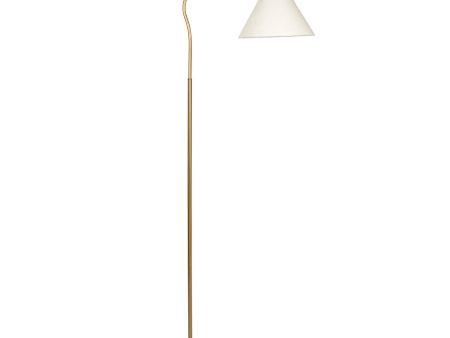 Majestic Brass Ring Base Curved Floor Lamp with Triangle White Drum Shade Discount