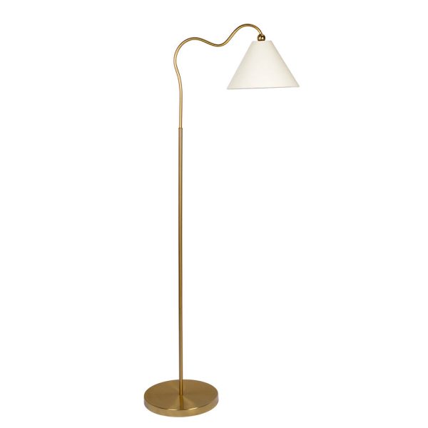 Majestic Brass Ring Base Curved Floor Lamp with Triangle White Drum Shade Discount