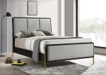 Arini Eastern King Bed With Upholstered Headboard Black And Grey Cheap