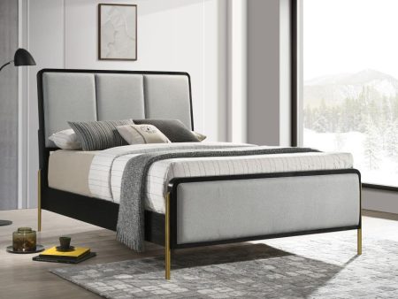 Arini Eastern King Bed With Upholstered Headboard Black And Grey Cheap