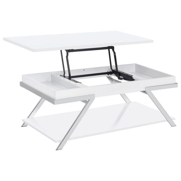 Marcia Wood Rectangular Lift Top Coffee Table White High Gloss and Chrome Fashion